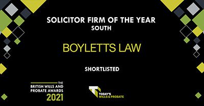Boyletts Law shortlisted for wills and probate solicitor firm of the year